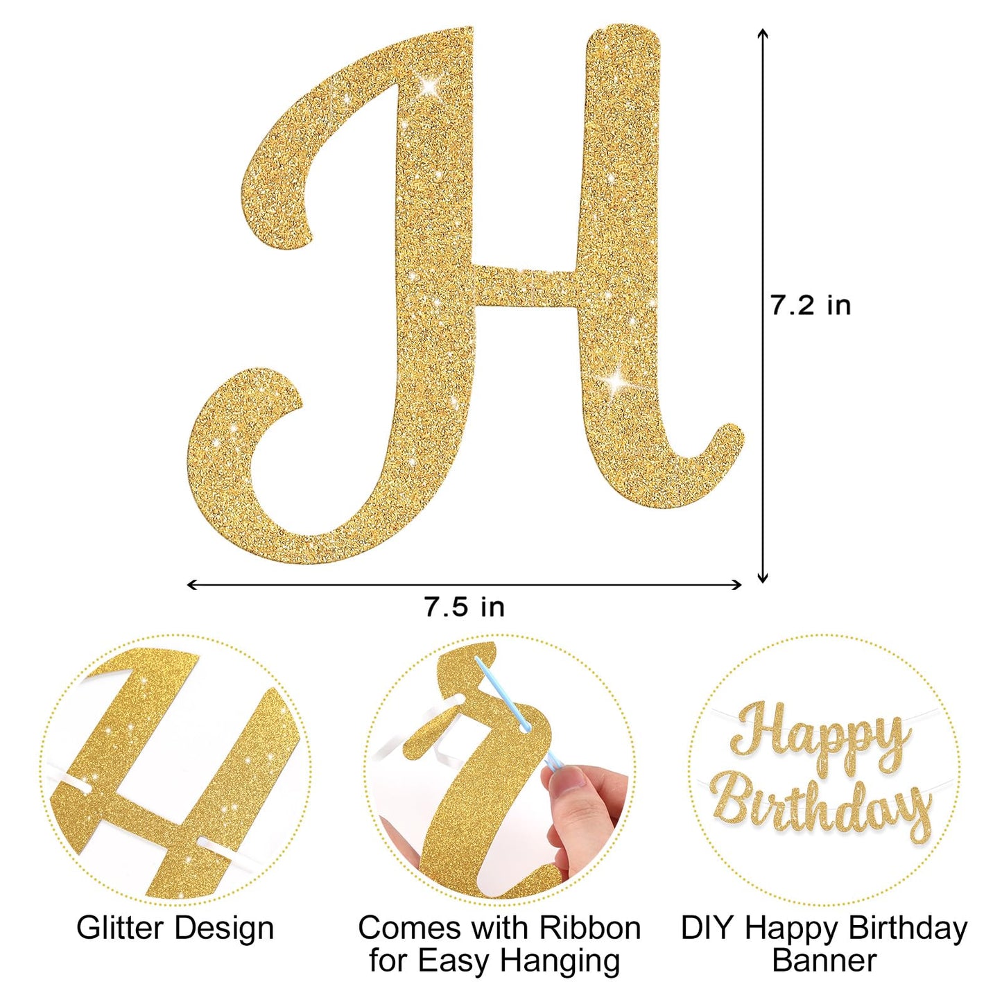 JHZMCRX Glitter Happy Birthday Banner Sign Birthday Garland Wall Door Banners Flag for Women Men Boys Girls Party Backdrop Decorations Gold