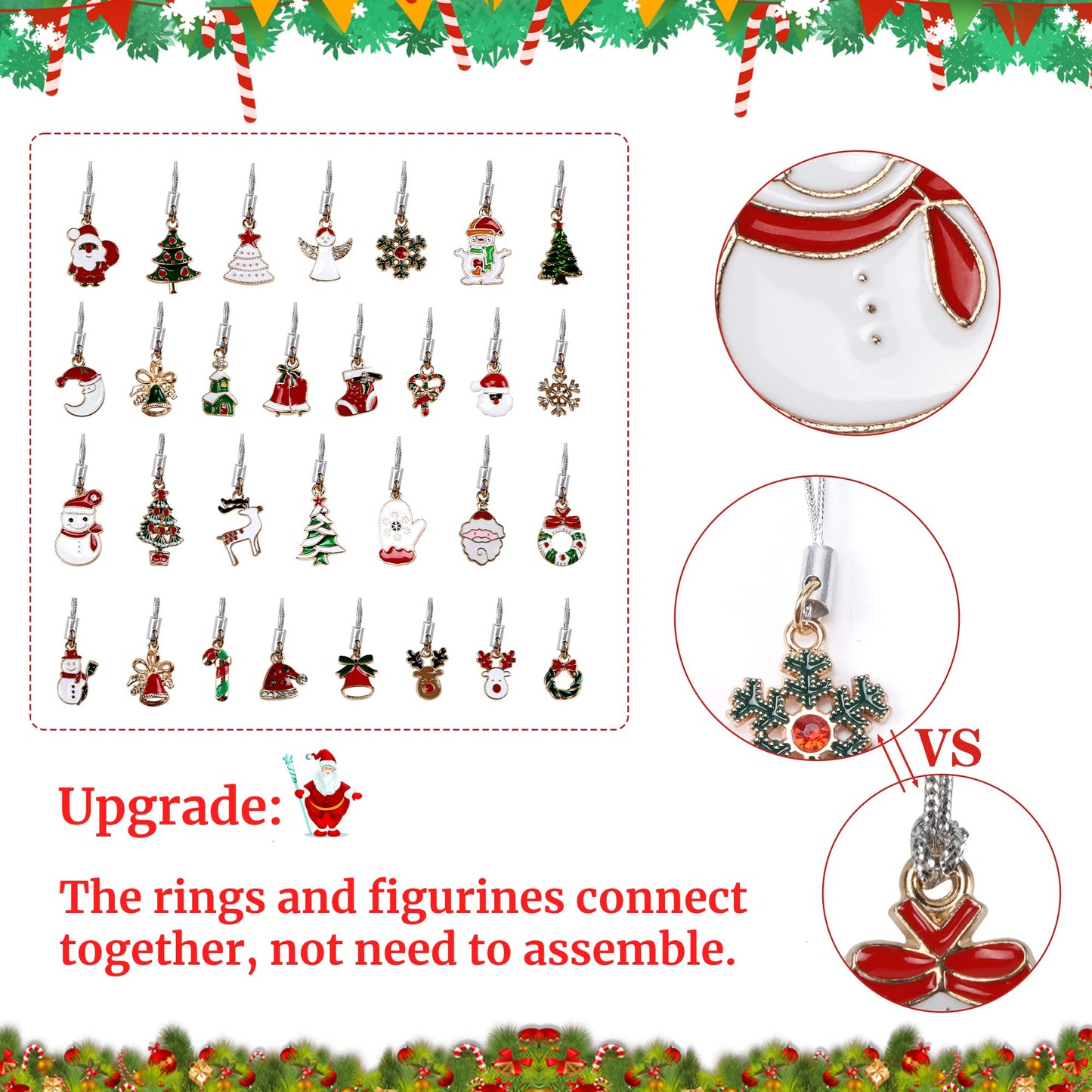 Edenseelake 30 Pcs Christmas Ornaments Set Mini Hanging Resin Metal Christmas Ornament with String for Christmas Tree Decoration