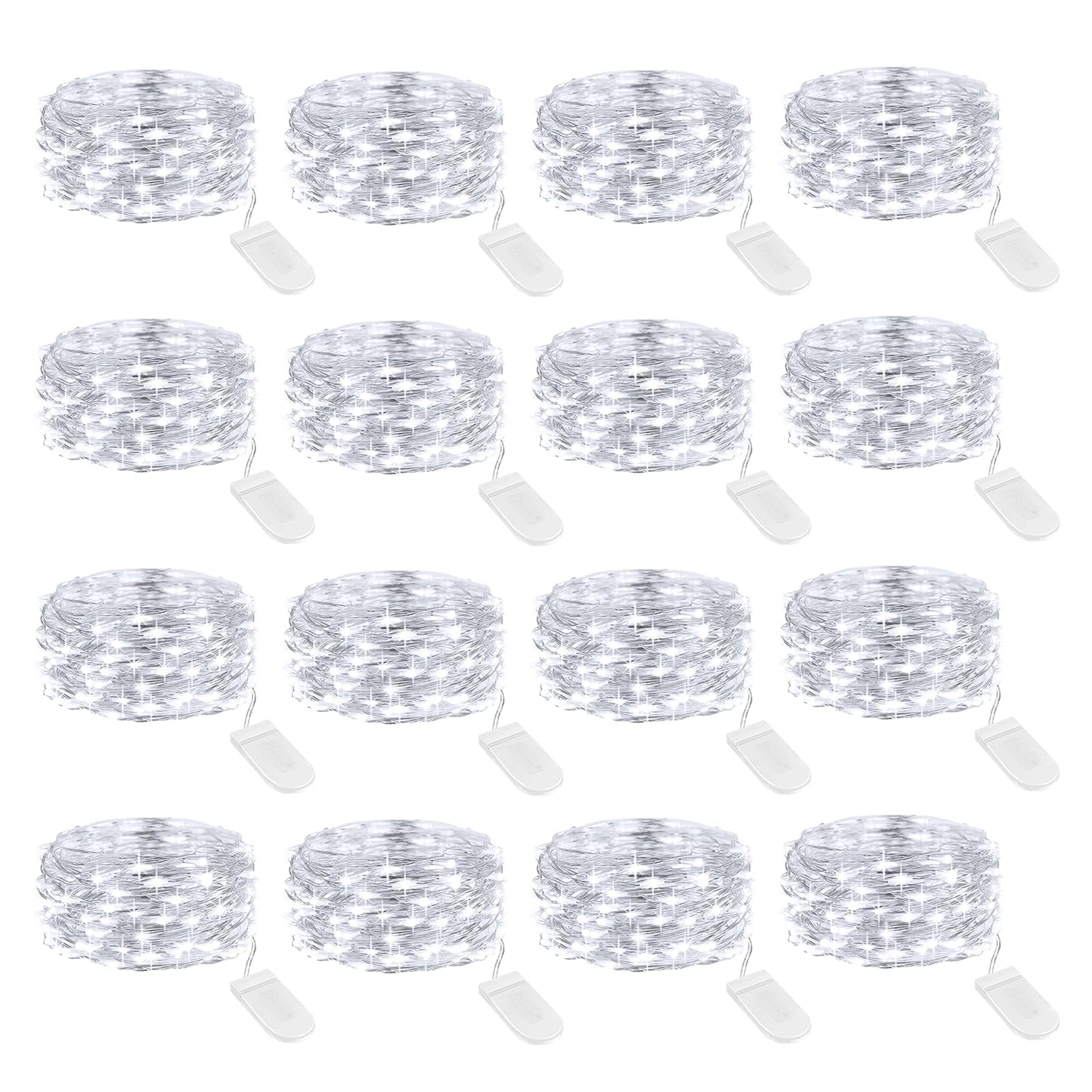 Onforu 16 Pack White Fairy Lights Battery Operated String Lights, 6.5ft IP67 Waterproof Twinkle Lights LED Lights for Strings Wedding Centerpiece Decor Christmas Bedroom