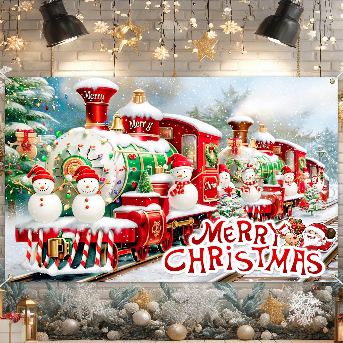 BlissYard Christmas Backdrop Photography Background Train Snowman 71x43 Inch Winter Holiday Season Family Party Birthday Glitter Merry Xmas Decoration Photo Booth Prop