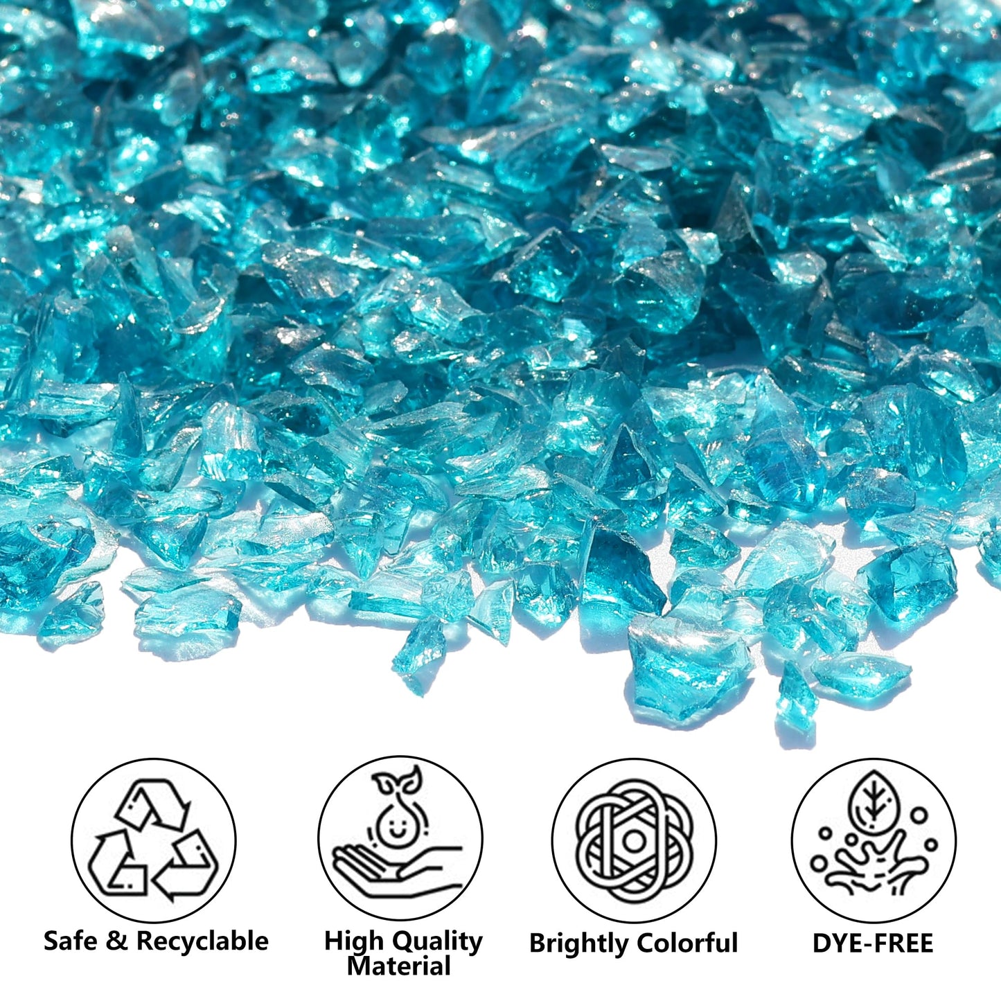 Crushed Glass for Resin Art, DIY Crafts, and Home Decor - 0.9LB Turquoise Broken Glass Pieces 3-6mm, for Vase Fillers, Tabletop Fire Pit, and Aquarium Rocks