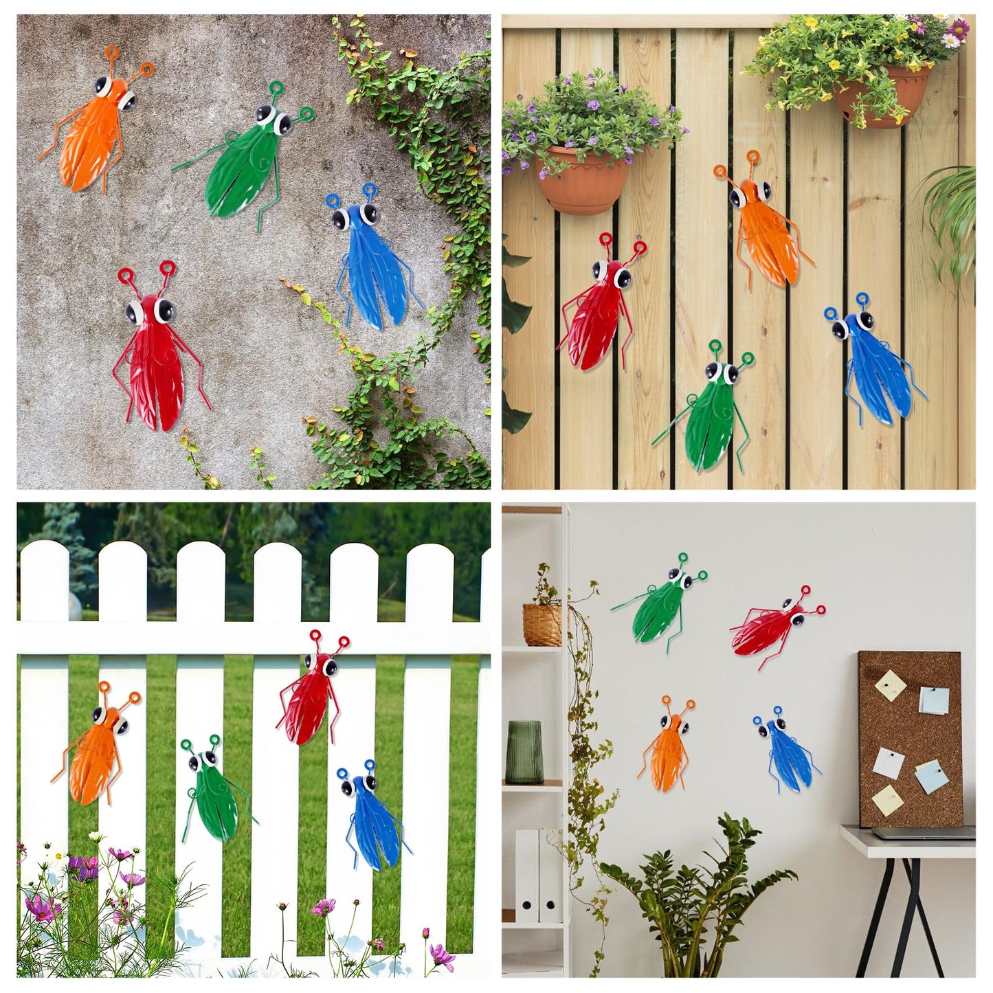 BEIGYFRYFIRE Metal Wall Decor,3D Outdoor Garden Fence Art,Hanging Decoration for Garden Yard Patio Living Room Bedroom Outer Door (4 Pack)