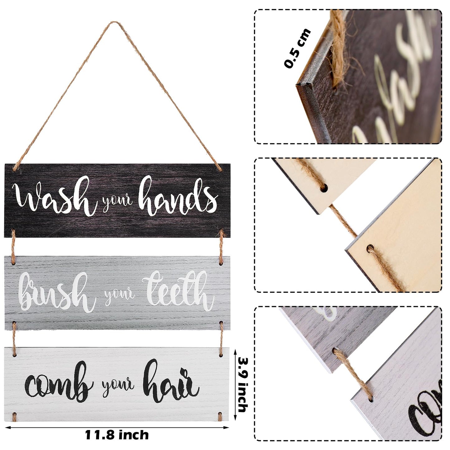 Jetec Farmhouse Bathroom Wall Decor Bath Rules Wall Art Sign Family Hanging Funny Wooden Hanging Sign Rustic Wood Decor for Home Bedroom Outdoor(Simple Pattern,Black, White, Gray)