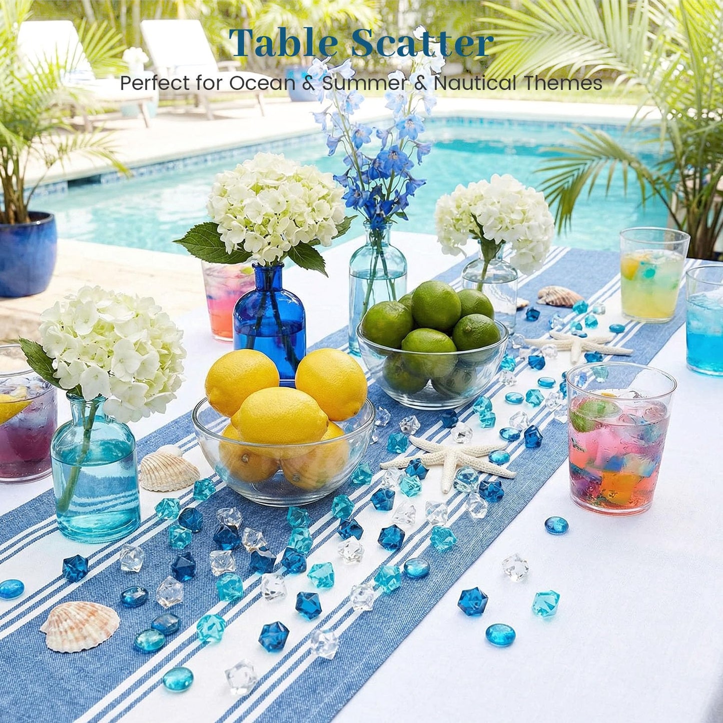 DomeStar 150PCS Assorted Blue Fake Ice Rocks Vase Fillers, Aquarium Gravels Small Stones for Fish Tanks Decorations Home Table Scatter