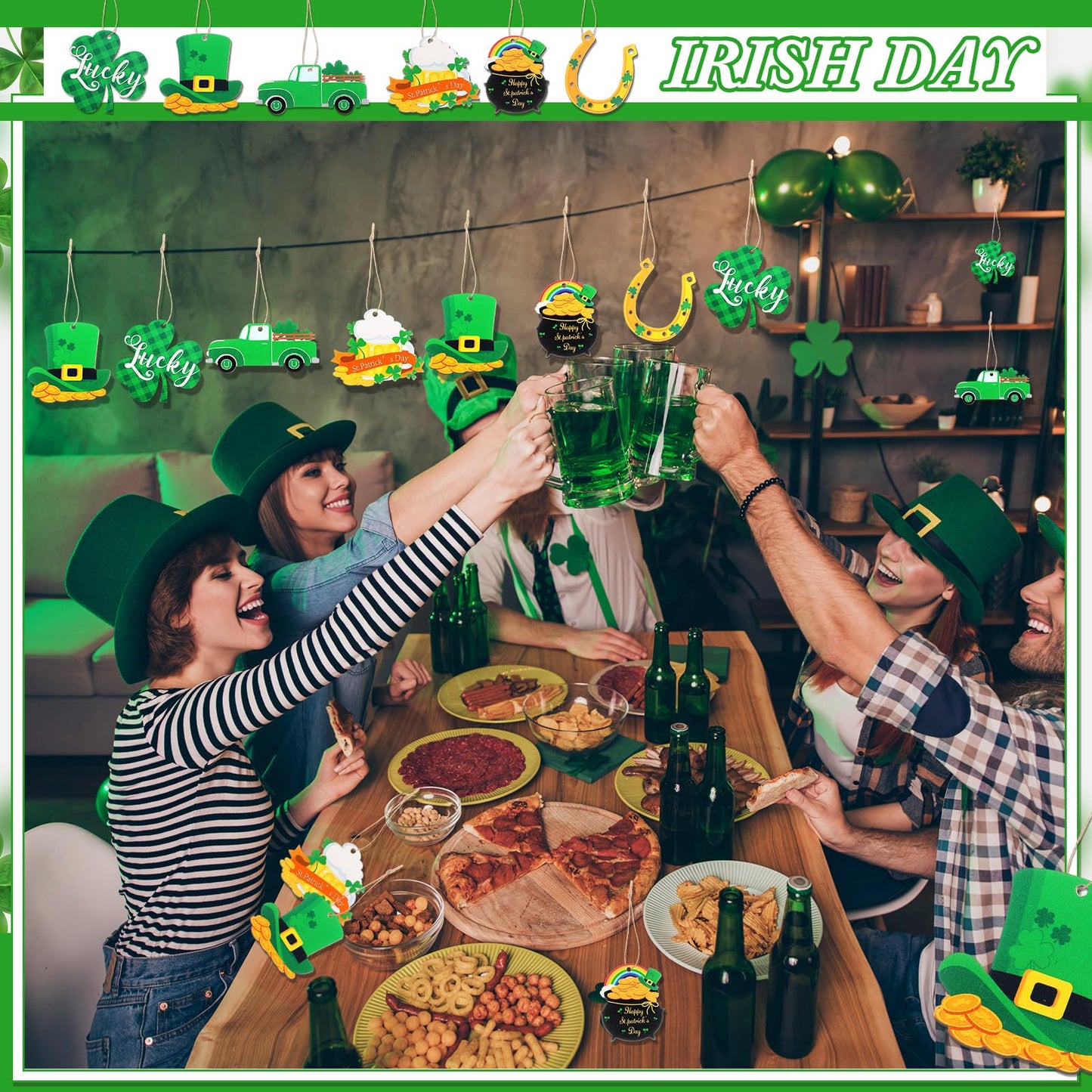 Jutom 108 Pcs Valentine's Day Wooden Tree Hanging Decorations St. Patrick's Day Easter Hanging Tree Ornament Bulk Holiday Wooden Decor for Seasonal Festive Party Favor Gift Supplies (Classic Style)