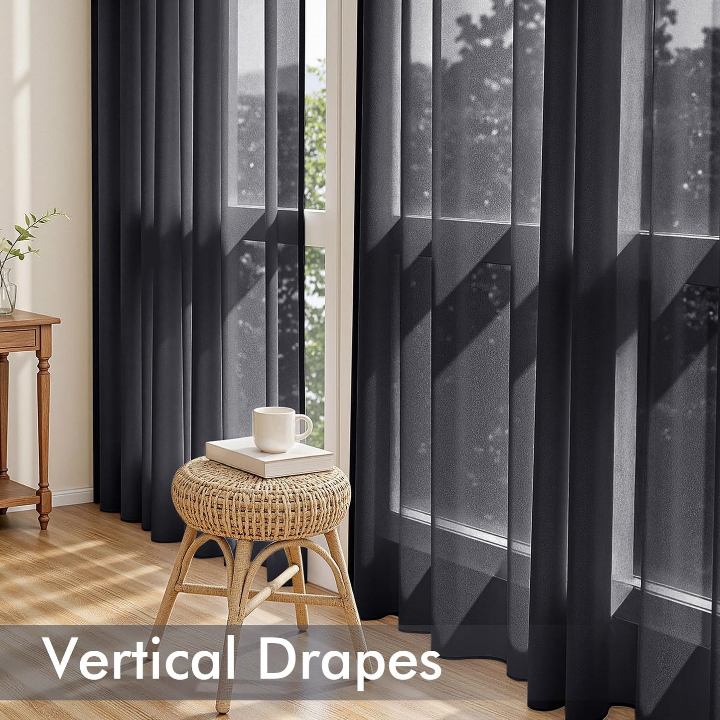 MIULEE Black Sheer Curtains 84 Inches Long, 4 Panels Set, Light Filtering Rod Pocket Voile Halloween Drapes for Living Room and Bedroom, Airy Soft Fabric Window Treatments, 42 x 84 Inches