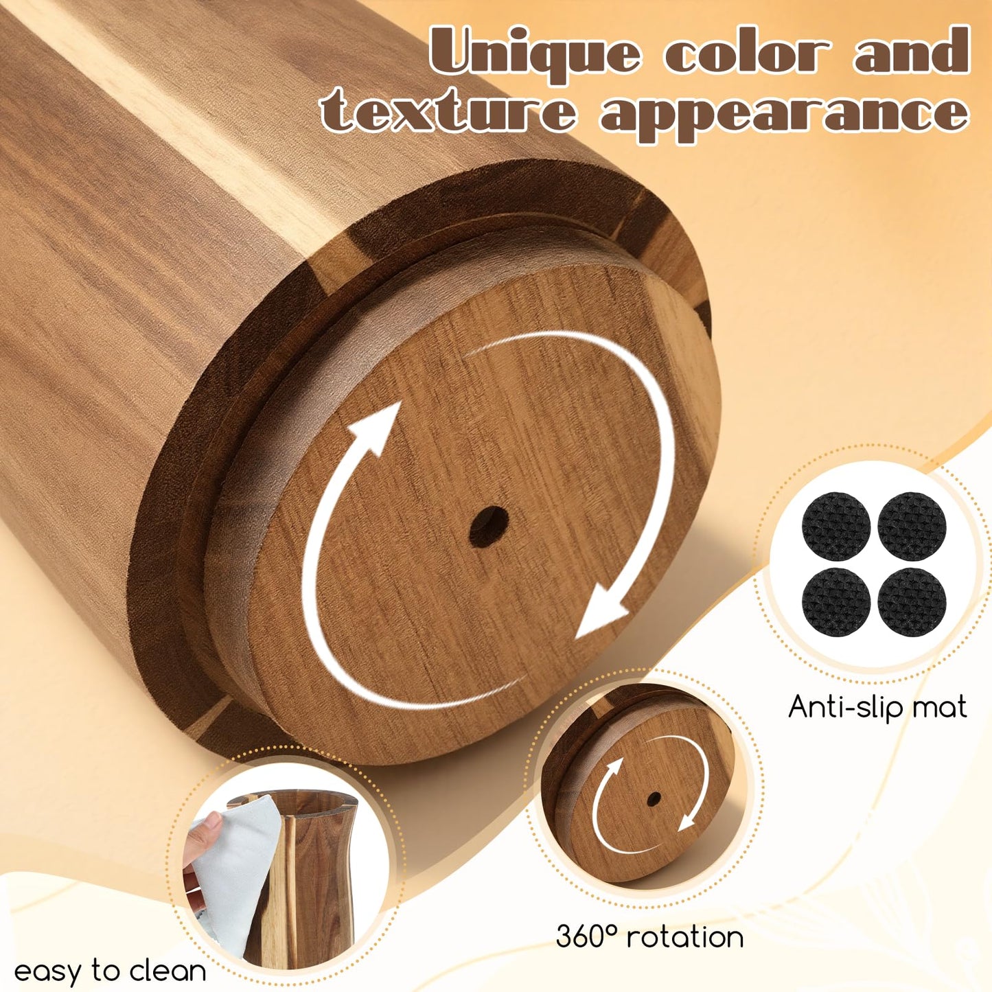 KongTiva 2 Pcs Wooden Utensil Holder for Kitchen Counter, 360° Rotating Kitchen Utensil Holder 7.3" & 6" Large Cooking Utensil Crocks for Countertop Spatula Storage Farmhouse Kitchen Decor