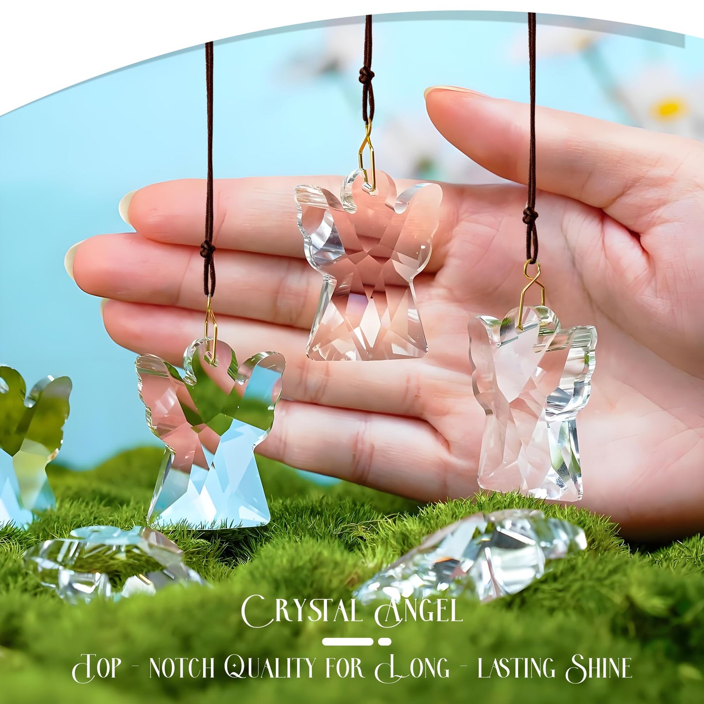 H&D HYALINE & DORA Crystal Angel Prisms Hanging Ornament, 12 Pcs Glass Angel Prisms for Window Hanging, Chandelier Crystal Replacement, Hanging Decor for Christmas Tree (Clear)