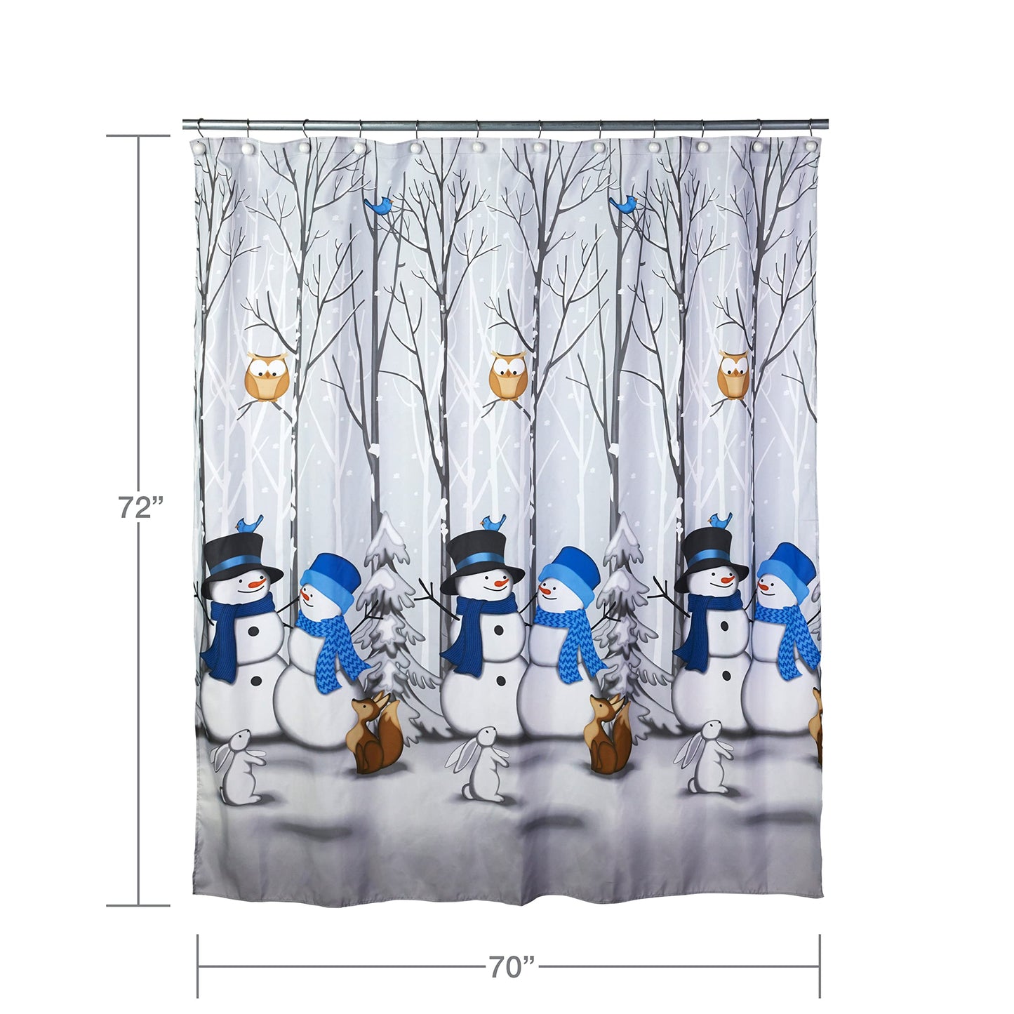 SKL Home Christmas Winter Friends Snowman Shower Curtain, Blue