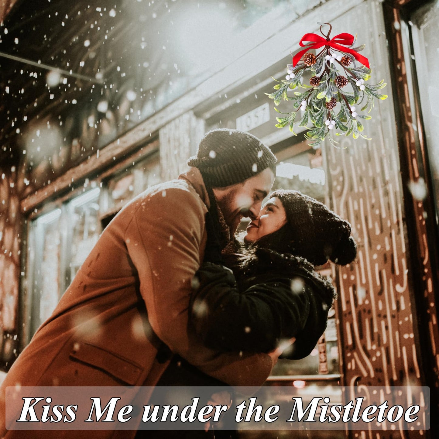 Mntrprko Artificial Christmas Mistletoe Decor 12 Inches Mistletoe Giant Kissing Hanging Bouquet for Xmas Floral Garland Decorations (1, White)