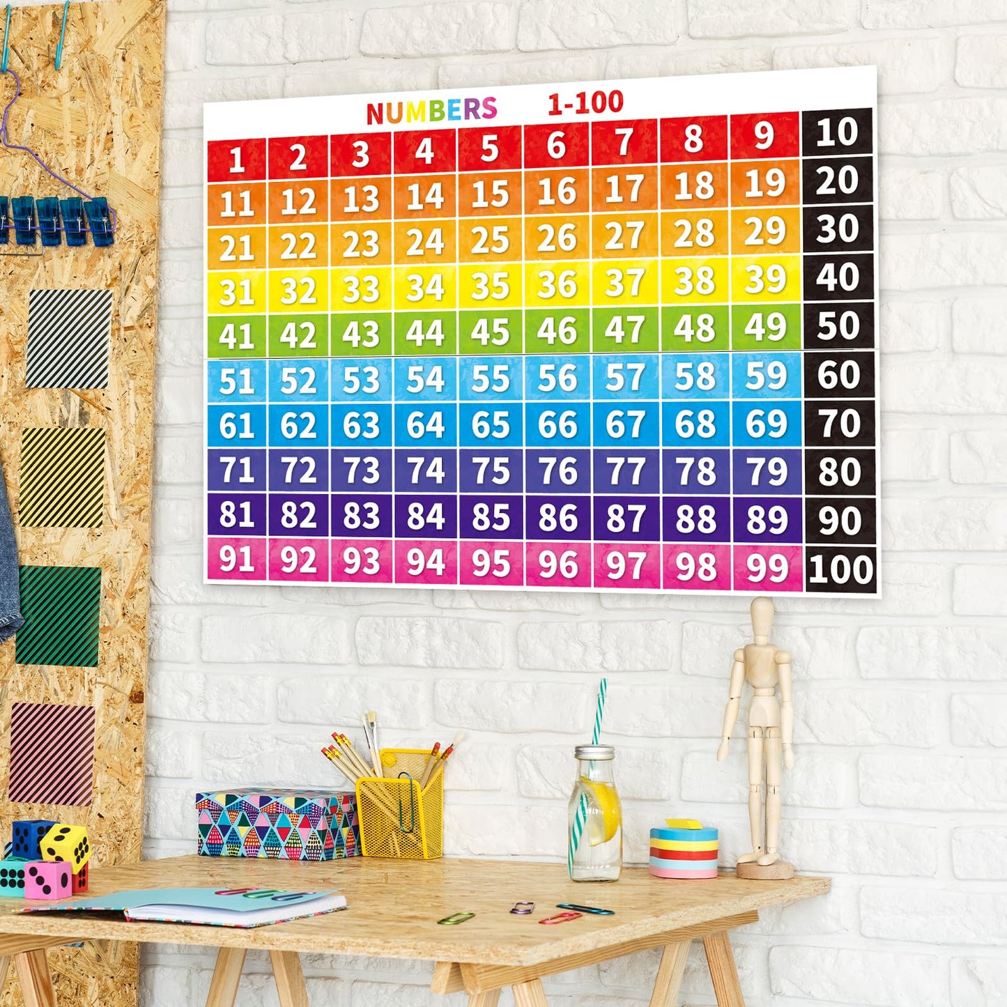 Numbers 1-100 Chart Bulletin Board Borders Classroom Decorations Educational Math Posters Learning Banner Tool Wall Door Decor Kindergarten School Office Home Teacher Supplies (Poster Fold Package)