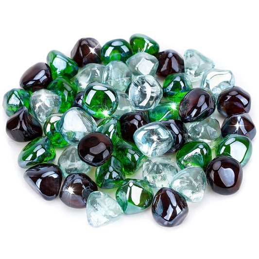 Stanbroil 10-Pound Blended Fire Glass Diamonds - 1/2 inch Fire Glass Blended Emerald Green, Crystal Ice, Amber Luster for Indoor and Outdoor Gas Fire Pits and Fireplaces