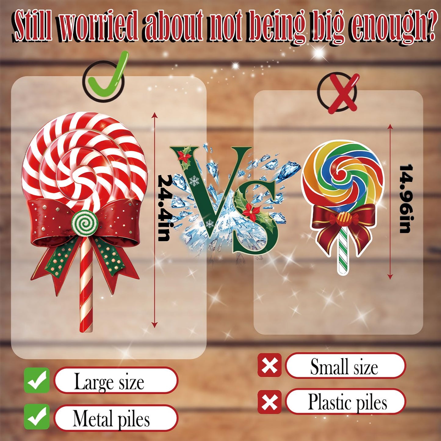 BoGlowHaven Outdoor Christmas Decorations Jumbo 24 Inch Lollipop Yard Signs 5ct with 20 Stakes 10 Fiberglass and 10 Metal Waterproof Holiday Christmas Decorations for and Garden Waterproof