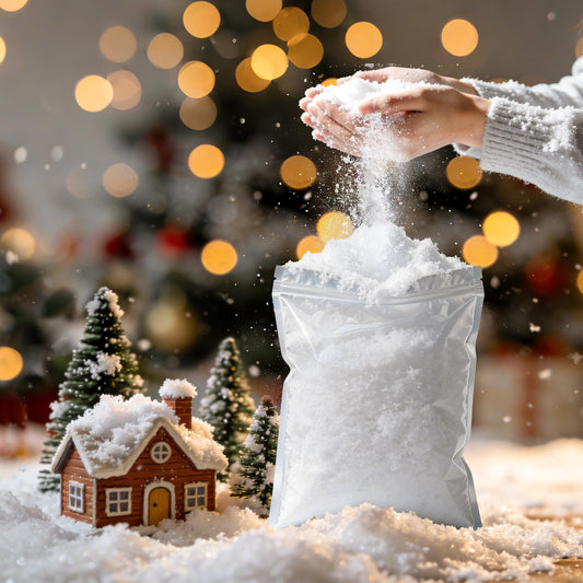 Cyanlxora Fake Snow for Christmas Village, 12oz Instant Snow Powder Makes 5 Gallons Fake Artificial Snow Powder Decor, DIY Crafts, Holiday & Winter Xmas Decorations