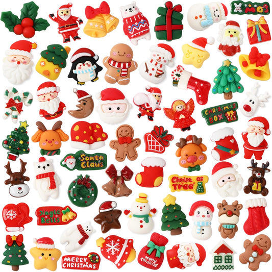 DTOFOOT 60 Pcs Mini Christmas Resin Charms，60 Styles Miniature Ornaments Flatback Resin Charms Beads for Scrapbook Phone Cases Hair Clips DIY Christmas Craft Supplies