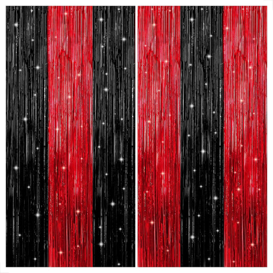 KatchOn Red and Black Fringe Curtain - 6.4x8 Ft Pack of 2 | Red and Black Streamers for Casino Theme Party Decorations | Foil Fringe for Anniversary, Bachelorette | Graduation Decorations 2026