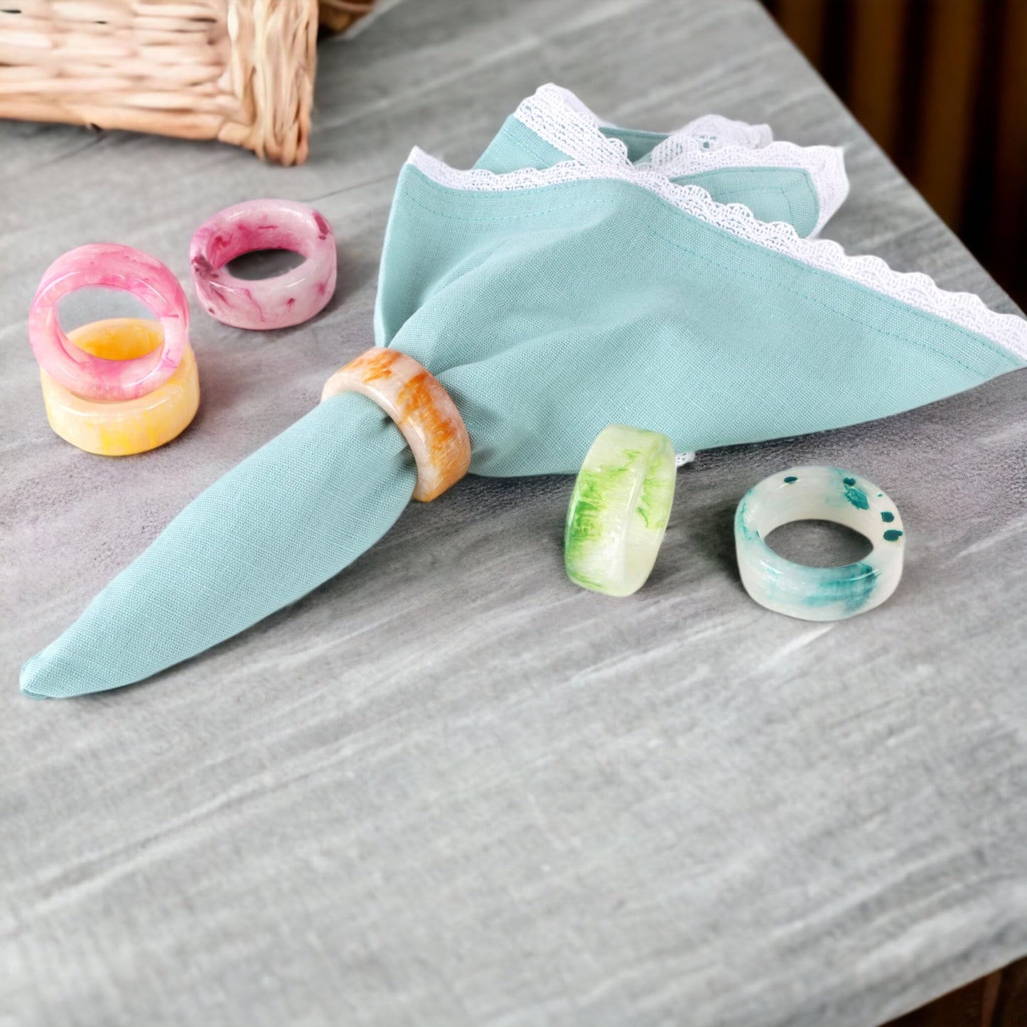 CLEENTABLE Epoxy Resin Napkin Rings Set - 12 Pcs Decorative Pastel Table Holders, 1.5" Dia, Art Deco Style - Ideal for Weddings, Dinner, Parties, Home, Dining, Gifting, Indoor & Outdoor (Multi)