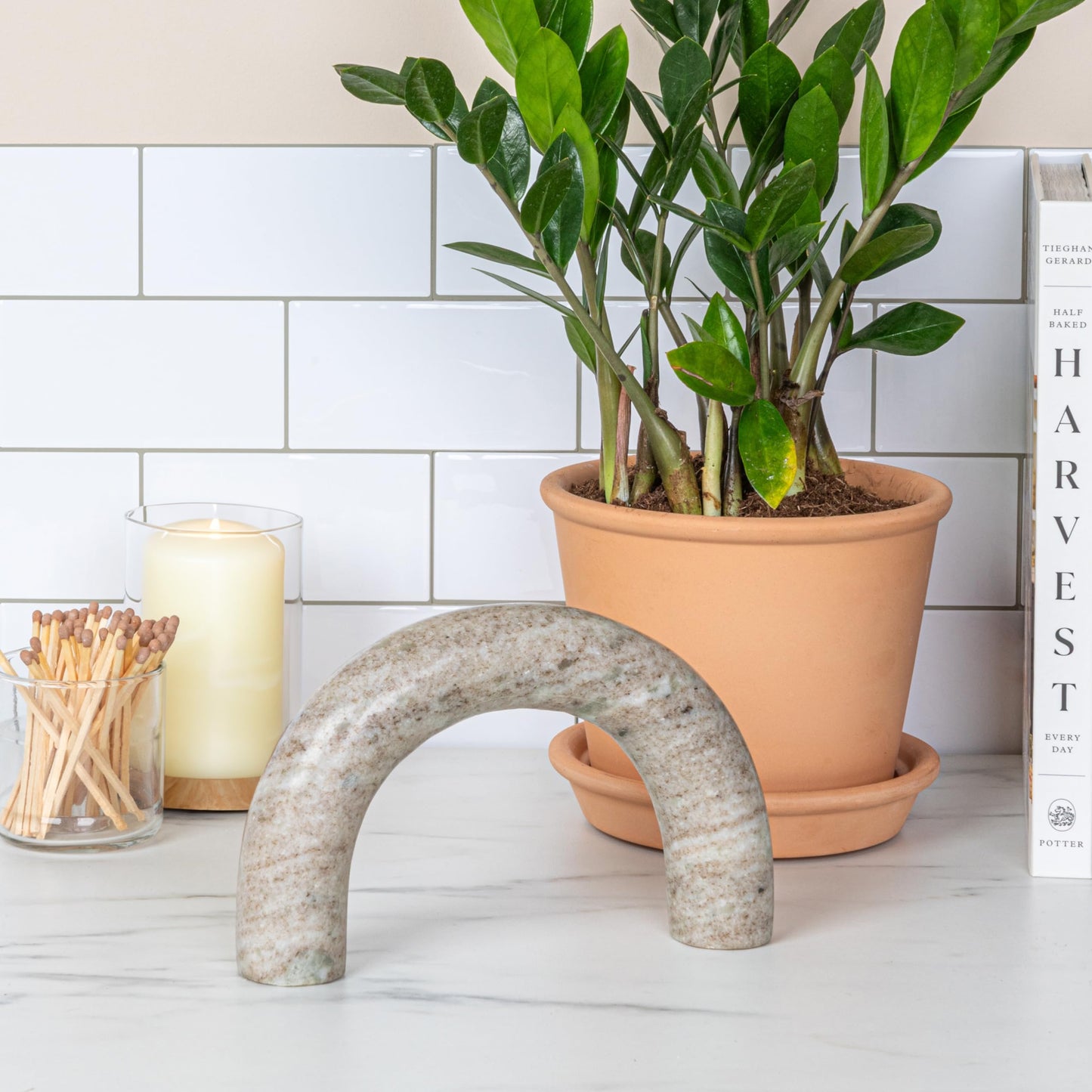 Creative Co-Op Marble Arch Tabletop Shelf Decor, Beige