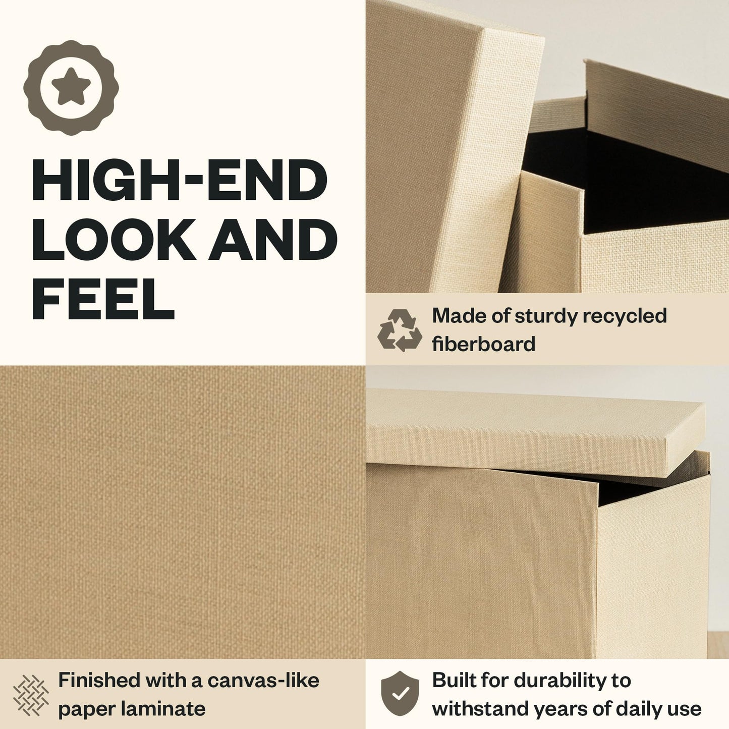 Bigso John File Box - File Storage Box and File Organizer for Important Paperwork - Durable Hanging File Box with Lid and Leather Handle - 7.36 in x 13.26 in x 10.51 in - Cream