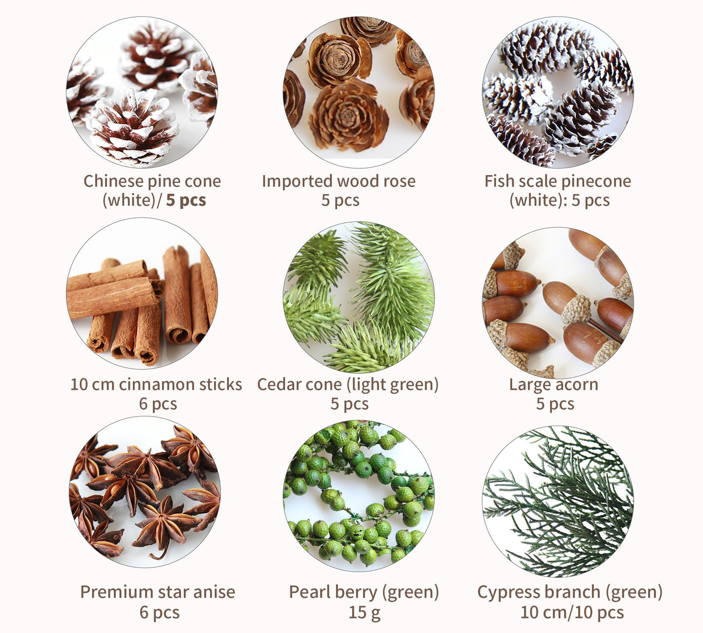 DIY Natural Dried Flower Kit - Bulk Dried Plants, Pine Cones, Scented Lemon Slices, Cinnamon Sticks Wood Roses & Mini Pinecones for Home Décor, Christmas Decoration (Green)