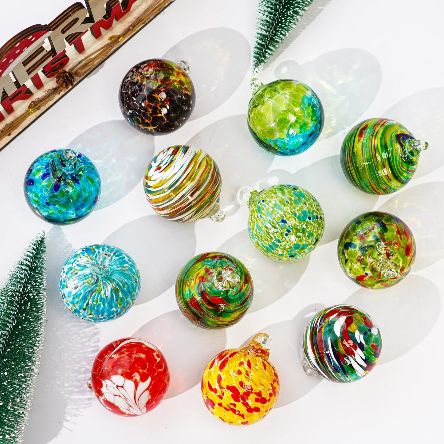 Set of 6 Hand Blown Glass Ball Ornaments Hanging Gazing Ball Witches Ball Decor for Garden Patio Window Tree