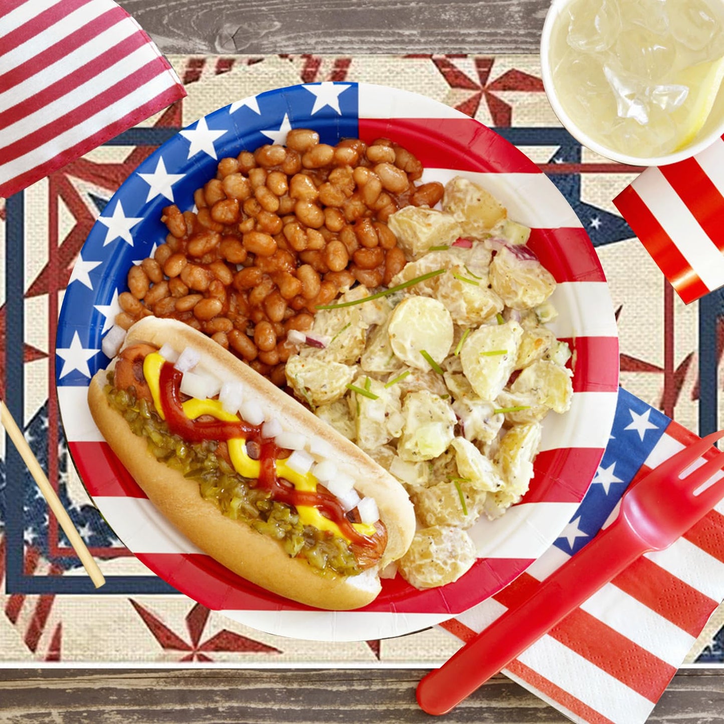 Niviy 250th Anniversary USA Placemats, Retro Stars Stripes Patriotic Placemats Set of 4, 12x18 Inch Memorial Day Independence Day Table Mats for Holiday Party Kitchen Dining Room Decoration