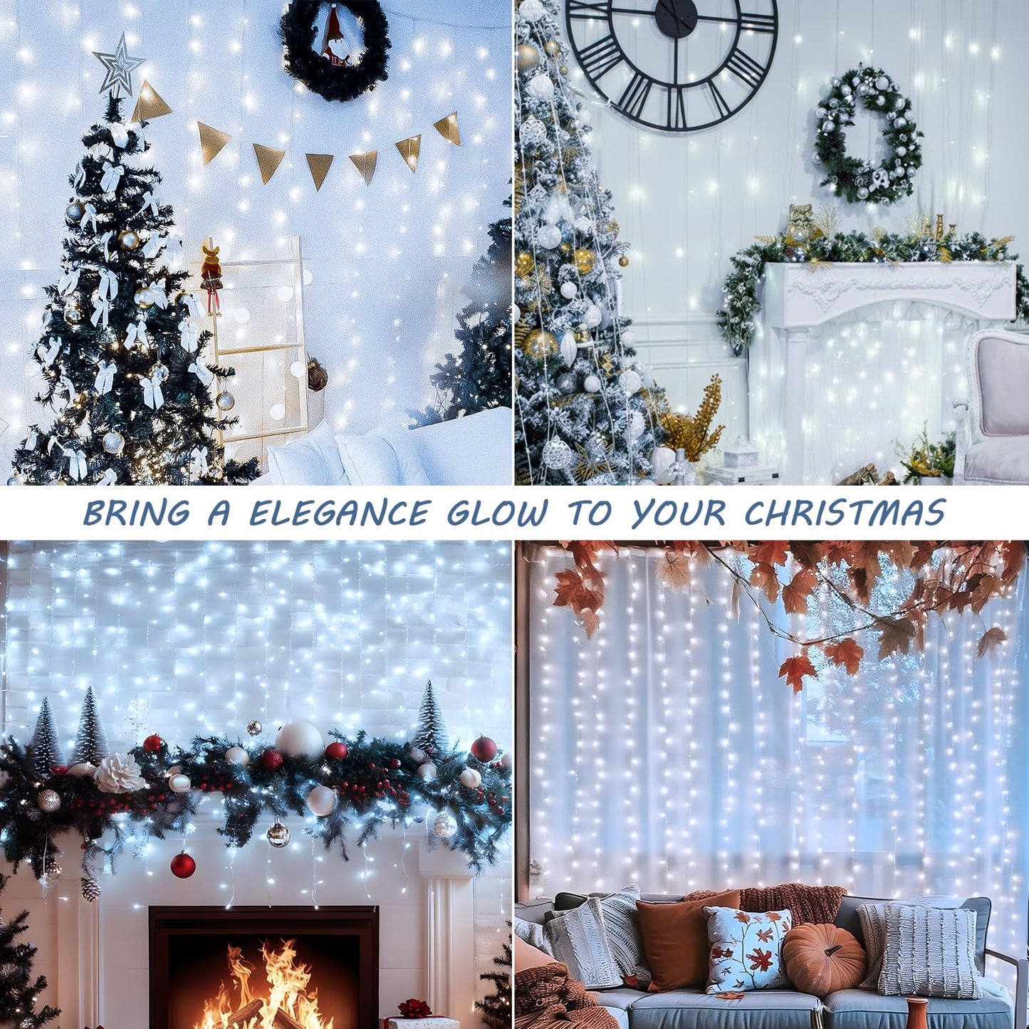 HEYFUNi 304 LED Curtain Lights Outdoor, 9.8Ft*9.8Ft Hanging String Lights Plug in with 8 Modes, Connectable Curtain Fairy Lights for Bedroom, Dorm, Christmas, Wall, Backdrop, Wedding Decor, White