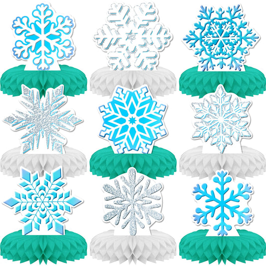 KSKSPE Winter Snow Theme Party Decorations, 9 PCS Honeycomb Centerpieces for Tables, 3D Winter Snow Theme Party Decor Supplies, Boys & Girls