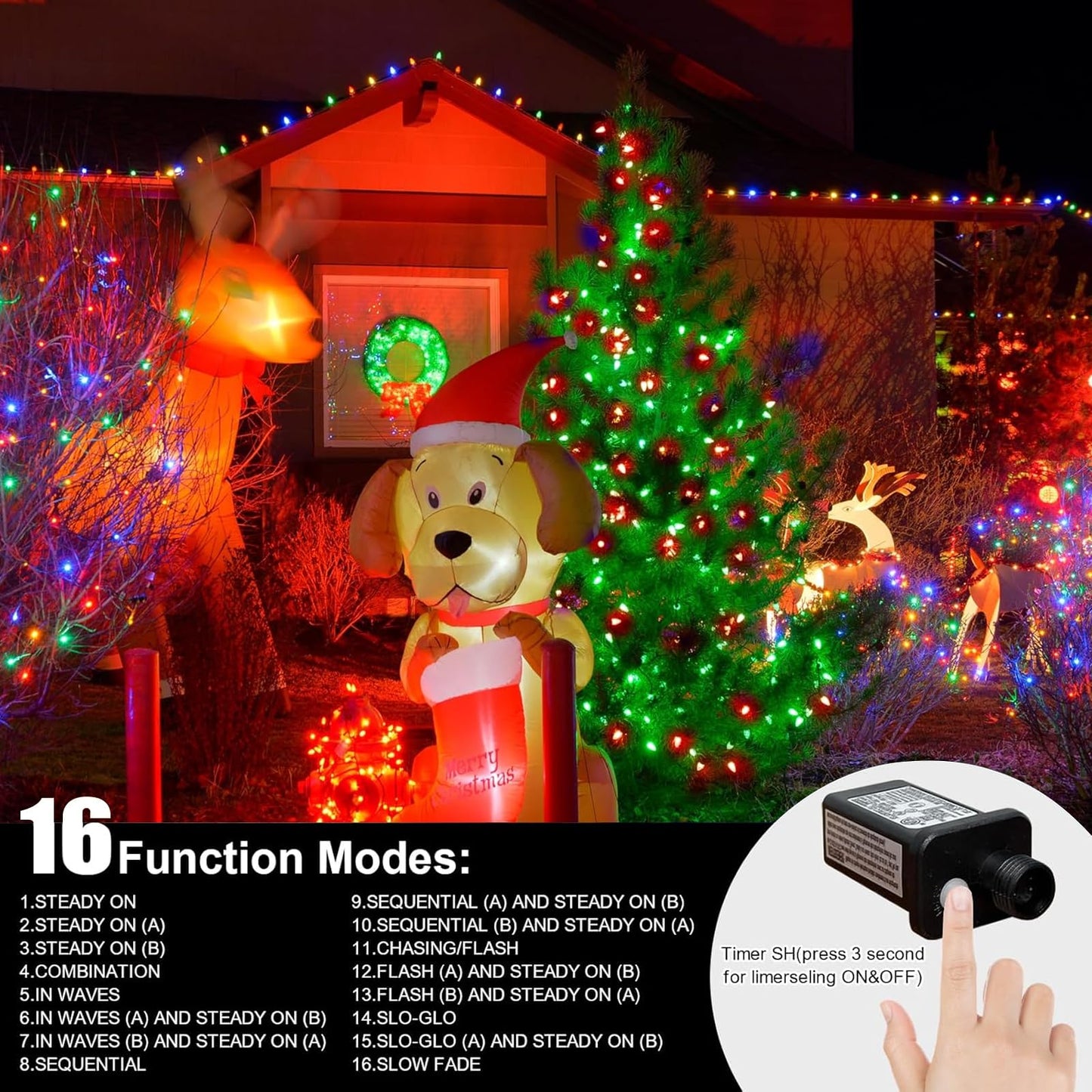 LAMPHOME Red and Green Christmas Lights, 66ft 200 LED String Lights,16 Modes Twinkle Fairy Light Plug in Waterproof for Indoor Outdoor,Christmas Tree Light for Holiday,Wedding Party,Xmas Decor
