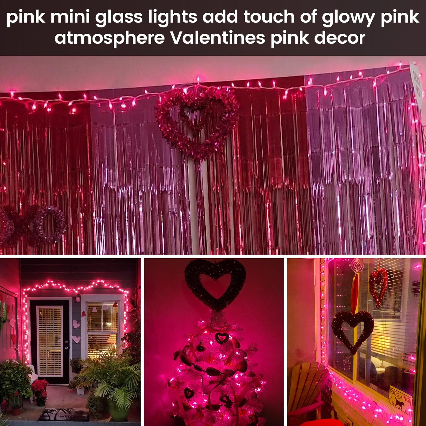 TIGOMOOV Pink Mini Christmas String Lights, 21ft 100 Count Incandescent Lights with White Cord, Plug in Pink Fairy Lights for Christmas Tree Valentine's Day Bedroom Wedding Indoor Outdoor Home Decor
