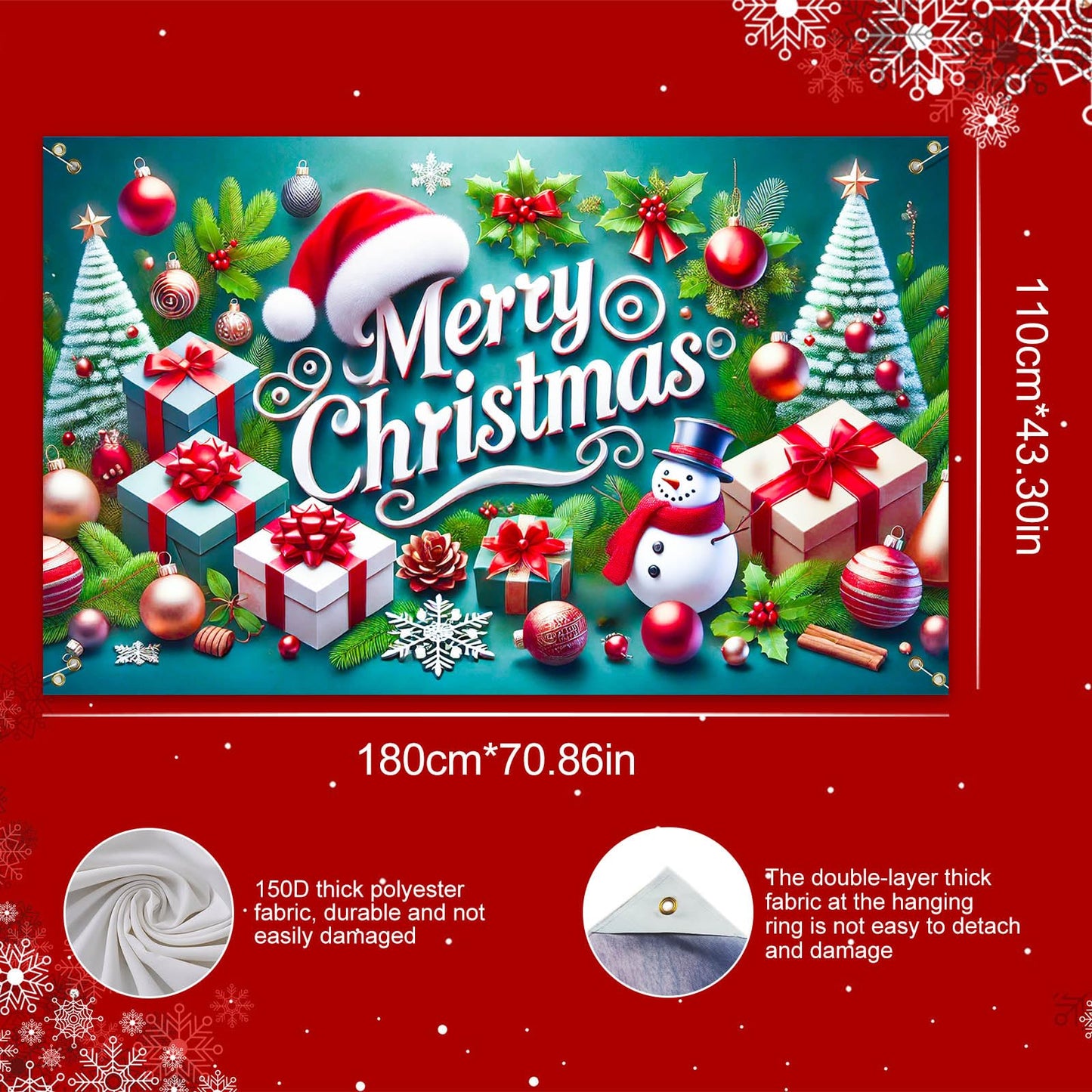BlissYard Christmas Banner Merry Christmas Snowman Gift Tree Backdrop Green Red White Holiday Wall Decoration Party Photo Prop Indoor Outdoor Scene for Home Office 71 X 43 Inches