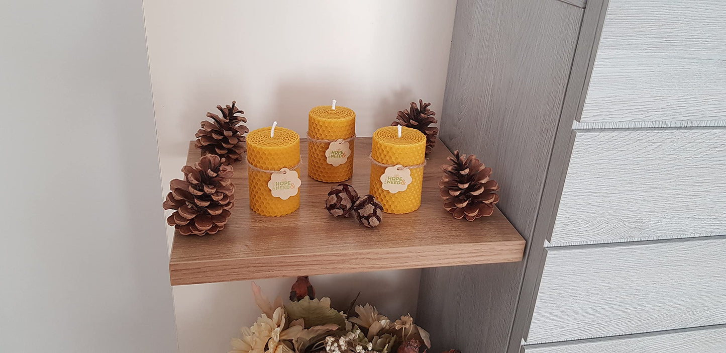 Hope&Need Beeswax Pillar Candles- Small Size 3 Pieces (2.8 inches x 2 inches)%100 Pure Bees Wax Candles for Home Decoration, Healthy and Natural Hand-Rolled (3, Small)