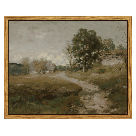 InSimSea Framed Canvas Wall Art, Vintage Outskirts Painting Prints for Farmhouse & Bedroom Decor, Small Bathroom Wall Art, 8"x10"
