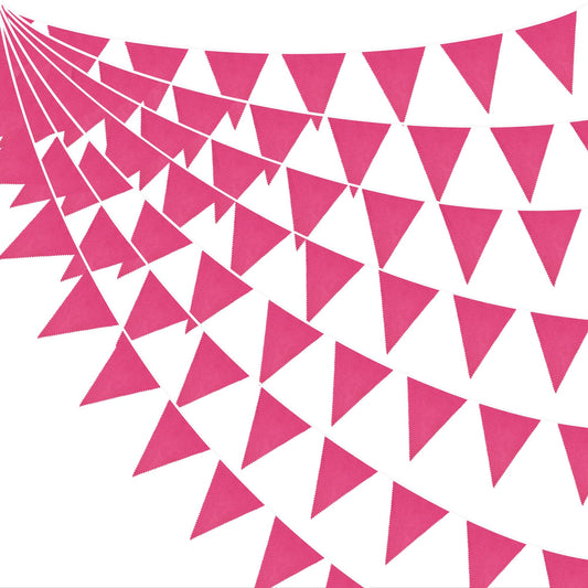 46Ft Hot Pink Party Decorations Hot Pink Burlap Banner Triangle Pennant Flag Linen Garland Streamers for Women Girls Vintage Birthday Wedding Rustic Baby Shower Anniversary Party Decorations