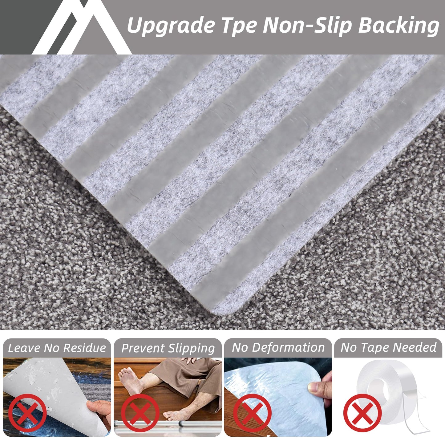 COSY HOMEER Stair Treads Non-Slip Carpet Mat 28inX9in Indoor Stair Runners for Wooden Steps, Stair Rugs for Kids and Dogs, 100% Polyester TPE Backing 4pcs,Grey,Protect Floor