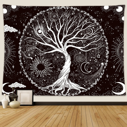 Wonrizon Tree of Life Tapestry,Black and White Galaxy Space Tapestries Aesthetic Psychedelic Wall Hanging decor for Living Room Bedroom (51.2" x 59.1")