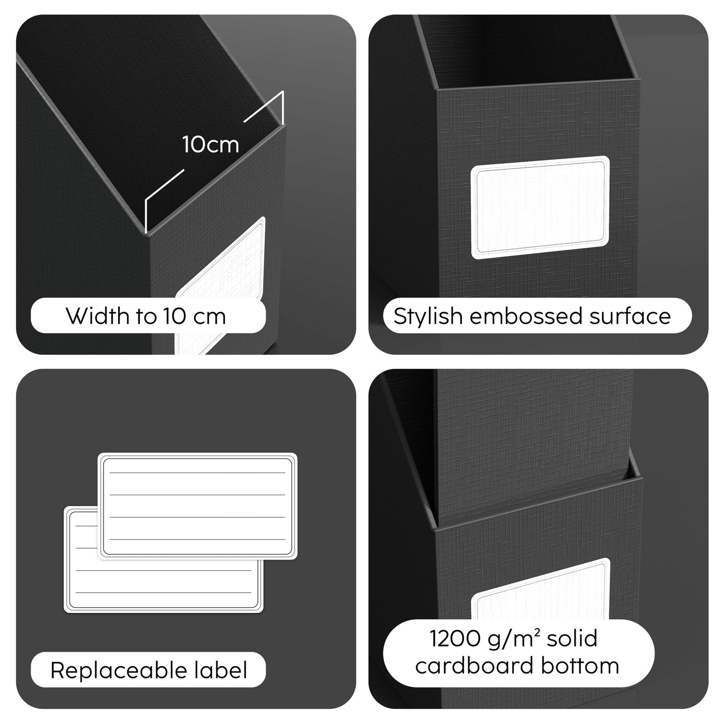 JiaWei Black Magazine File Holders, 3 Packs Sturdy Cardboard File Rack, Office Organization Desktop Storage File Box Binder for Shelves and Desk, Folder Holder for Office or Classroom