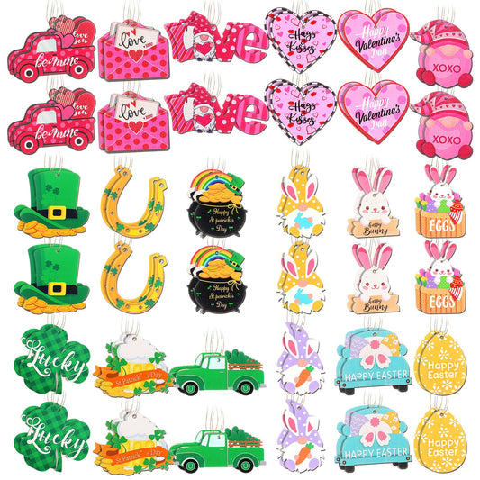 Jutom 108 Pcs Valentine's Day Wooden Tree Hanging Decorations St. Patrick's Day Easter Hanging Tree Ornament Bulk Holiday Wooden Decor for Seasonal Festive Party Favor Gift Supplies (Classic Style)