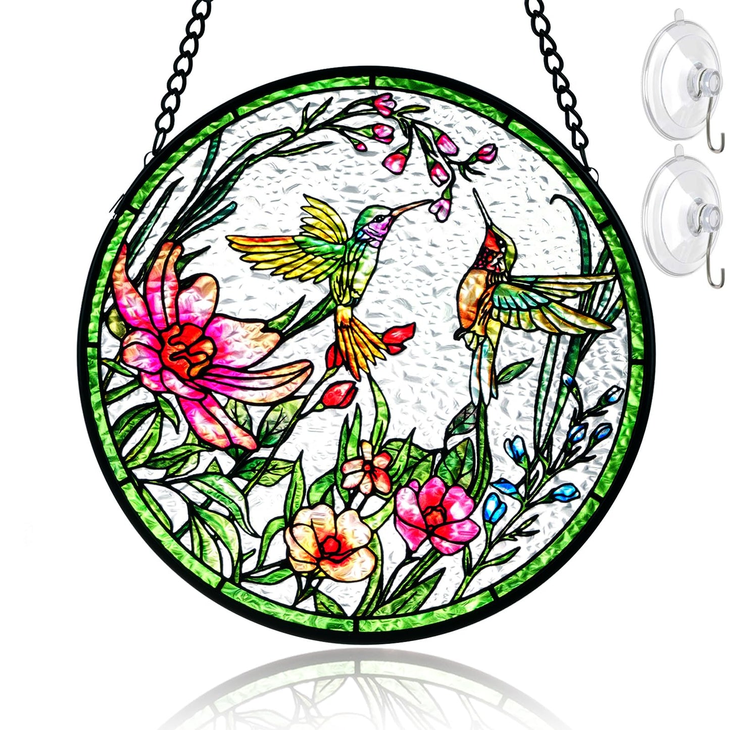 Remiawy Stained Glass Window Hanging Hummingbird Window Suncatcher 6 Inch Glass Panel with Metal Chain and Hooks Sun Catchers Indoor Wall Art Home Decor Gift for Bird Lovers Women Mother's Day