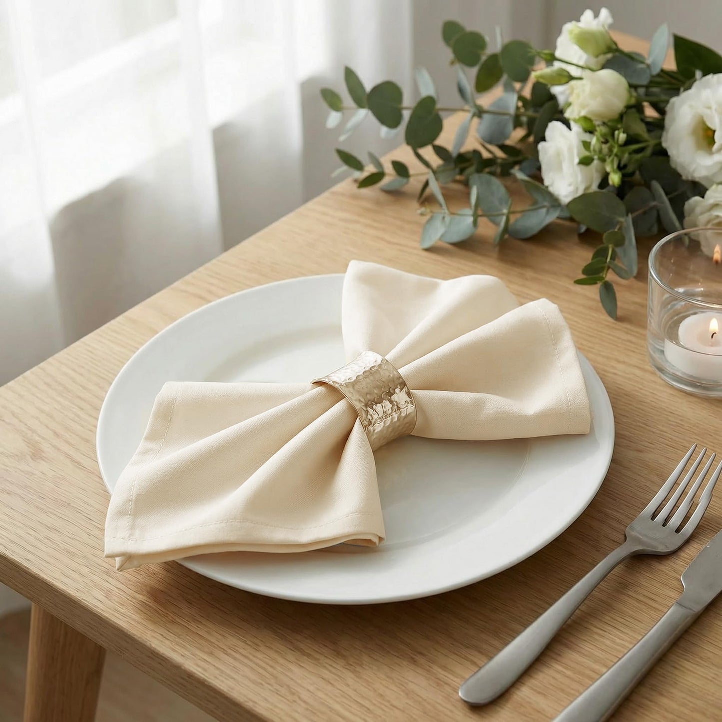 Palisa Almond Beige Polyester Cloth Dinner Napkins Pack of 12 | 18x18 Inch Reusable & Washable Table Linen Napkins for Everyday Use Wedding Parties Banquet & Hotel