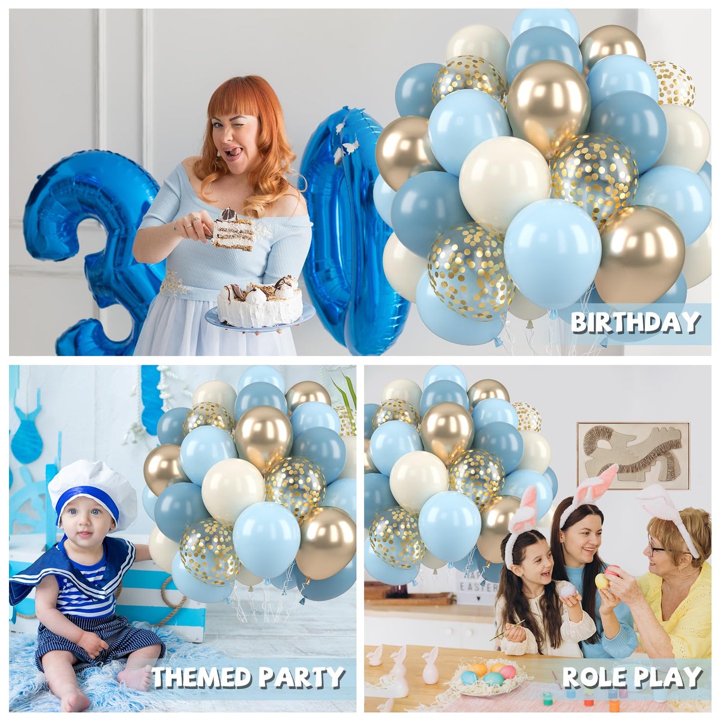 Paready Dusty Blue Balloons, 50 Pcs Light Blue Champagne Gold Balloons, Baby Shower Balloon, 12 Inch Sand White Retro Ice Mist Macaron Balloon for Birthday Bridal Shower Engagement Party Decorations