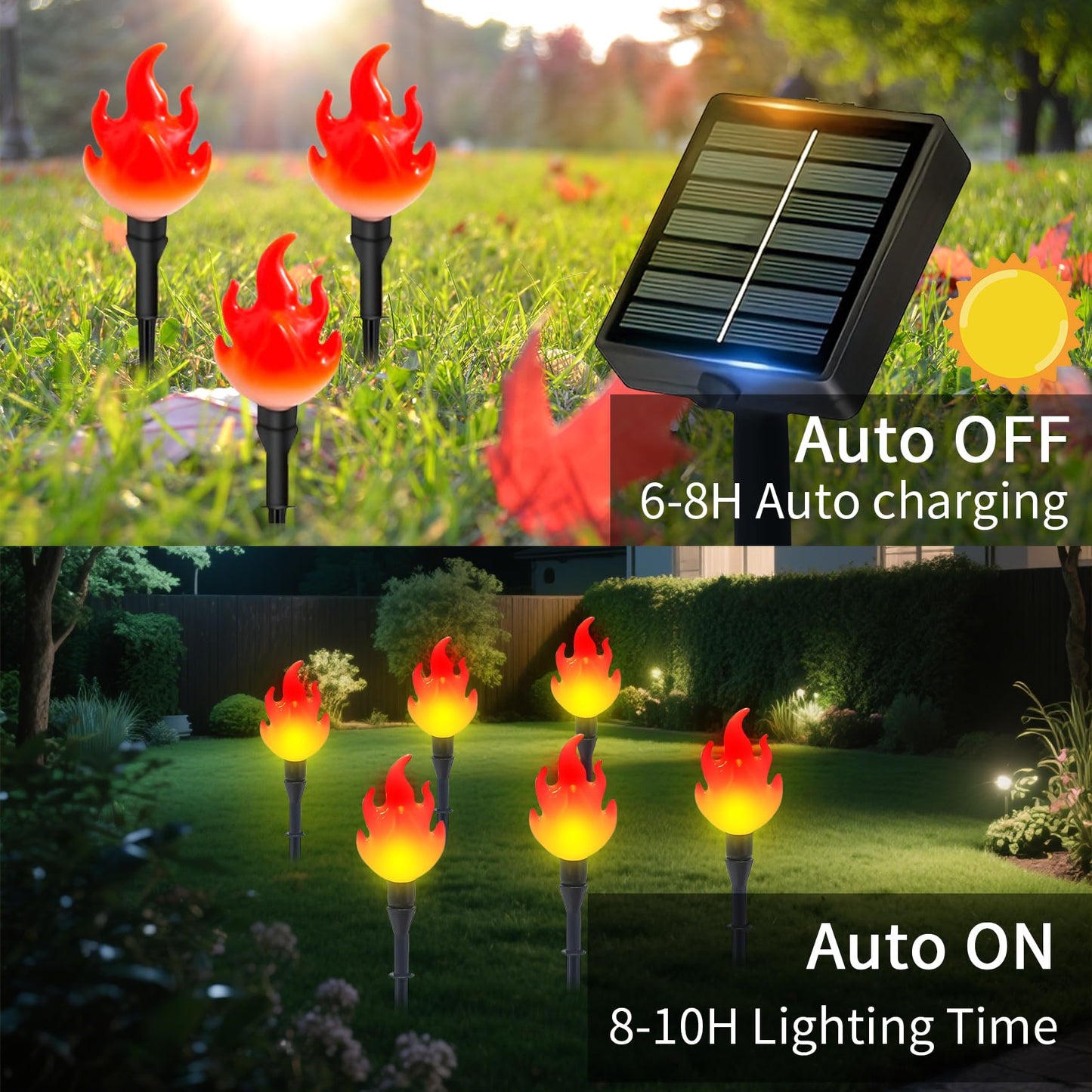 ALENEY Christmas Light Solar Lights Outdoor, 6.2Ft Cute Flame Light String with Stake, Waterproof 10 LED Garden Decor for Outside Patio Pathway Yard Halloween Decorations, Warm White