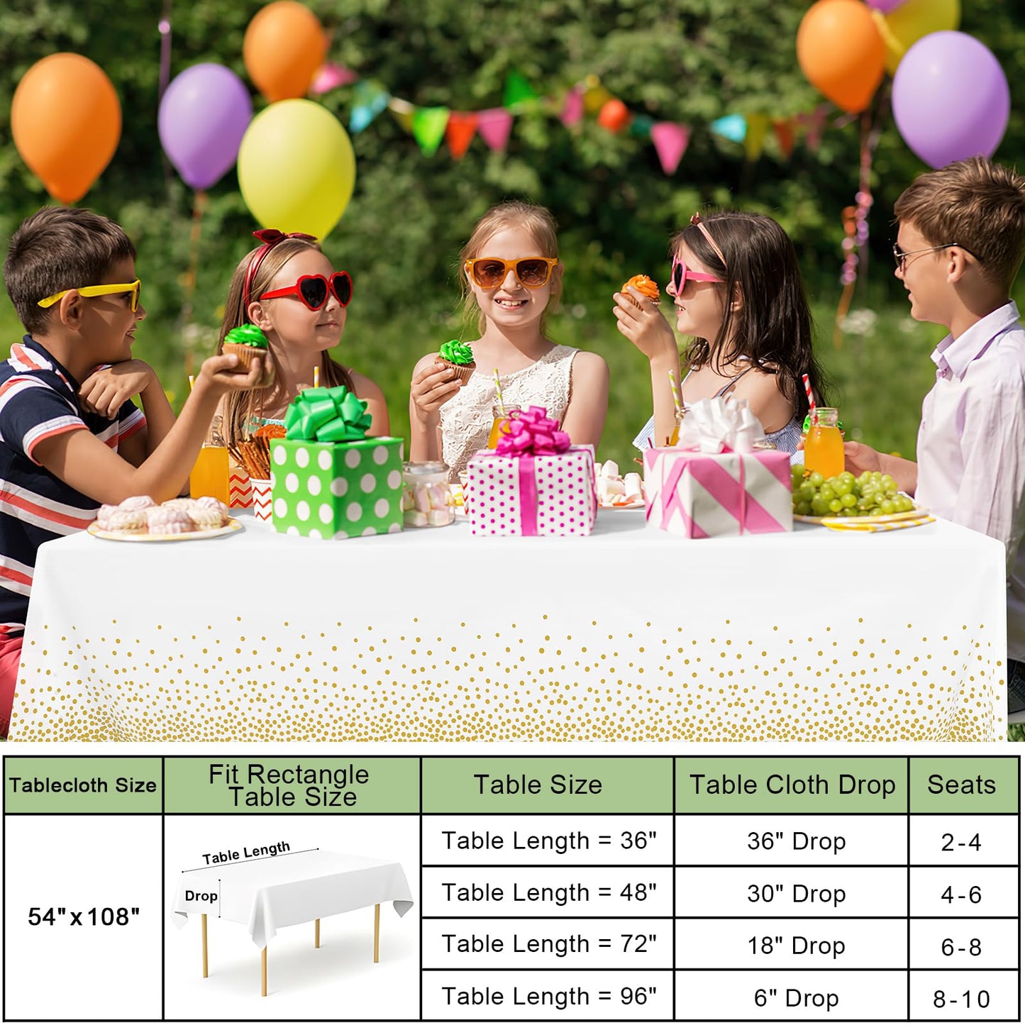 misaya 3 Packs Dot Disposable Table Cloth, 54 x 108 Inch Waterproof Plastic Tablecloth, Rectangle Gold Dots in White Table Covers for Picnic, Birthday, Party