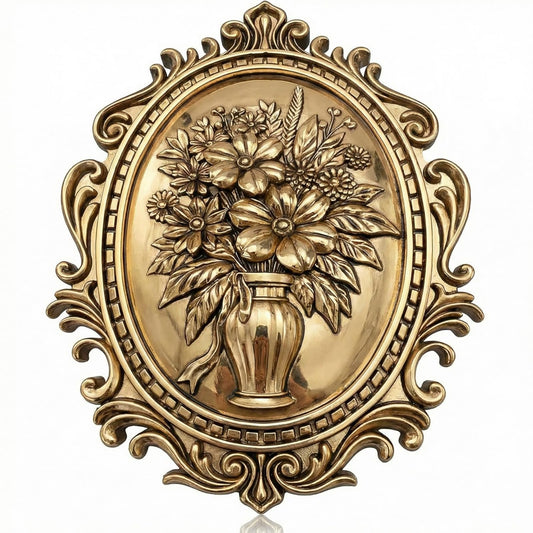 Fiwochic Vintage Wall Sculptures Retro Decor Flower Antique Pediment Wall Art Gallery Ornate Hand Painted Relief Panel for Living Room Bedroom Office Kitchen Decoration