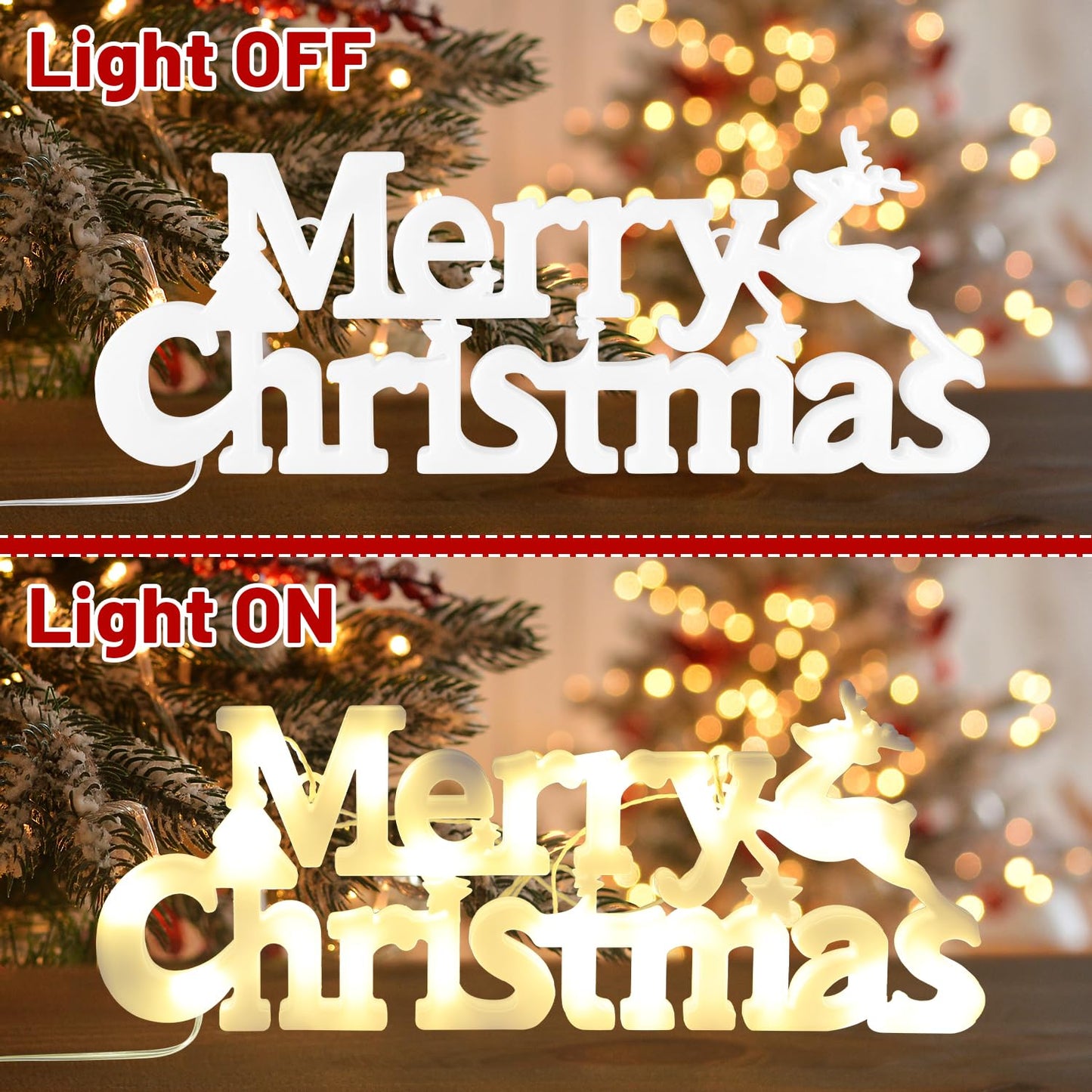 DERAYEE Merry Christmas Sign LED Hanging Ornament Light Christmas Glowing Letter Sign for Xmas Tree Wall Door Fireplace Indoor Outdoor