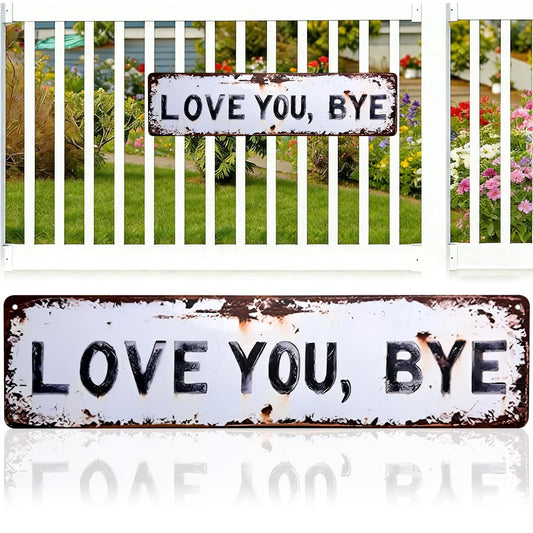 Love You Bye Vintage Metal Wall Sign - 16 X 4 Inch, Hallway Entryway Door Signs Decor,Aluminum Rustic Wall Art, Farmhouse Style Hanging Plaque for Decoration (1, white, M)