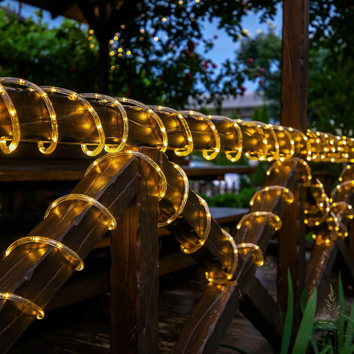 Solar Rope Lights, 2 Packs Total 132ft 400LED Solar String Lights, 8 Modes Waterproof Solar Powered Outdoor Light, Flexible Clear Tube Light for Garden Backyard Patio Deck Pool Tree Decor - Warm White
