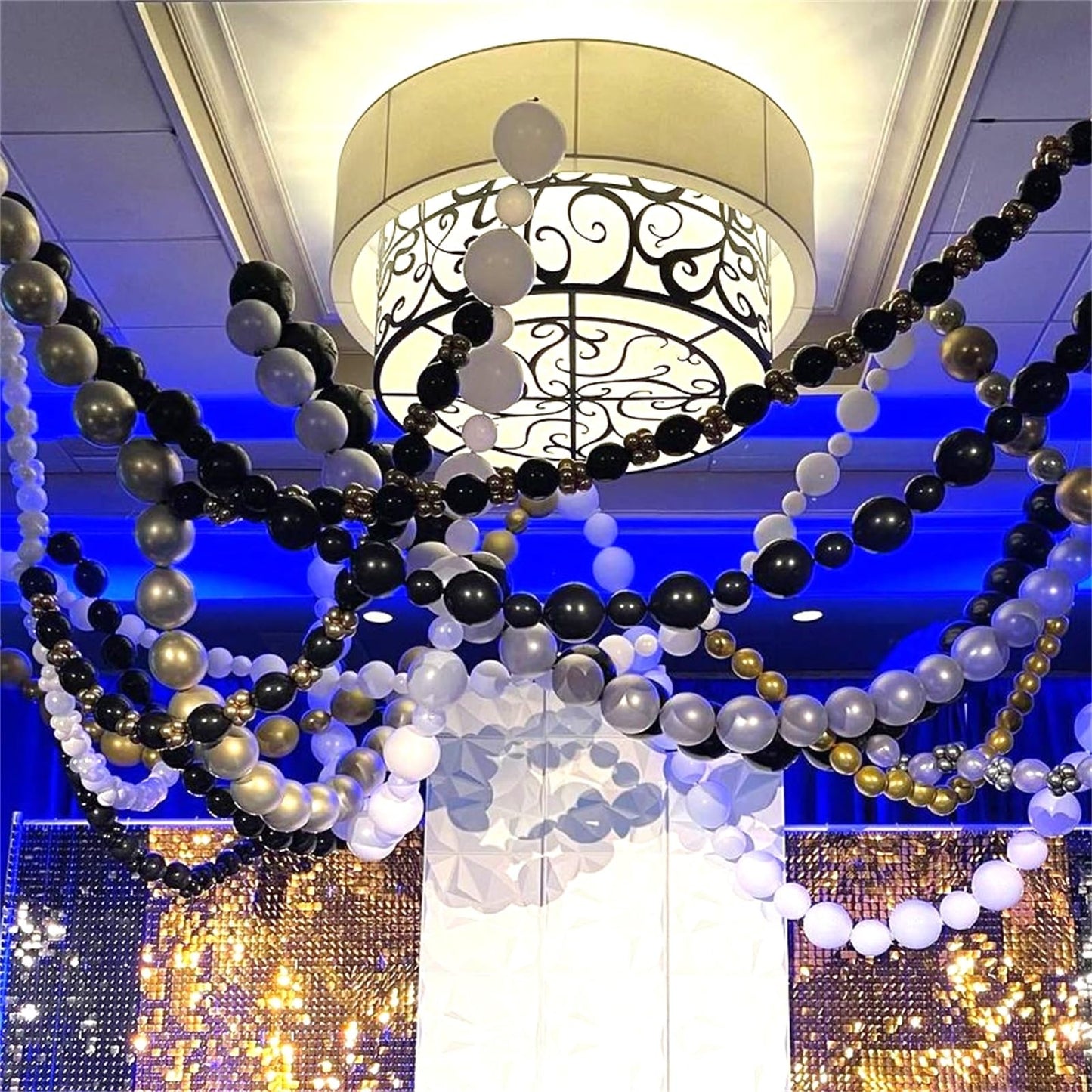 Black White and Gold Linking Balloons, 90PCS Black Gold and White Balloon Arch, Metallic Silver Quick Linked Connecting Balloon for Wedding Birthday Baby Shower Graduation New Year Party Decorations