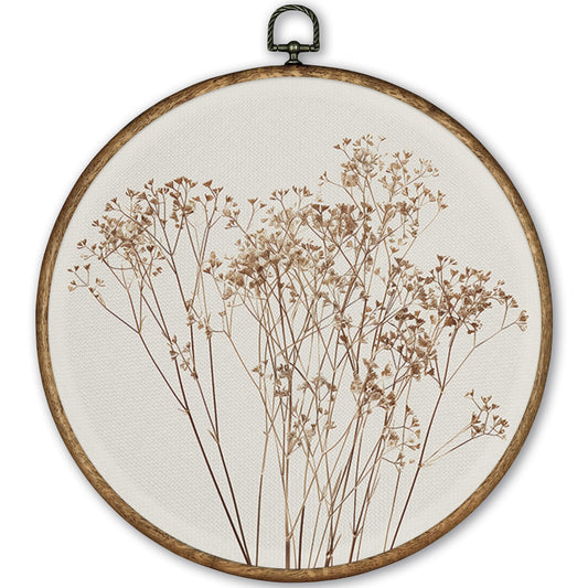 TLESKE Beige Fall Rustic Botanical Round Wall Art Decor, Autumn Boho Wildflower Floral Framed Canvas Prints Artwork, Neutral Vintage Wall Hanging Door Decor for Farmhouse Bedroom Living Room, Home Décor Products 10x10