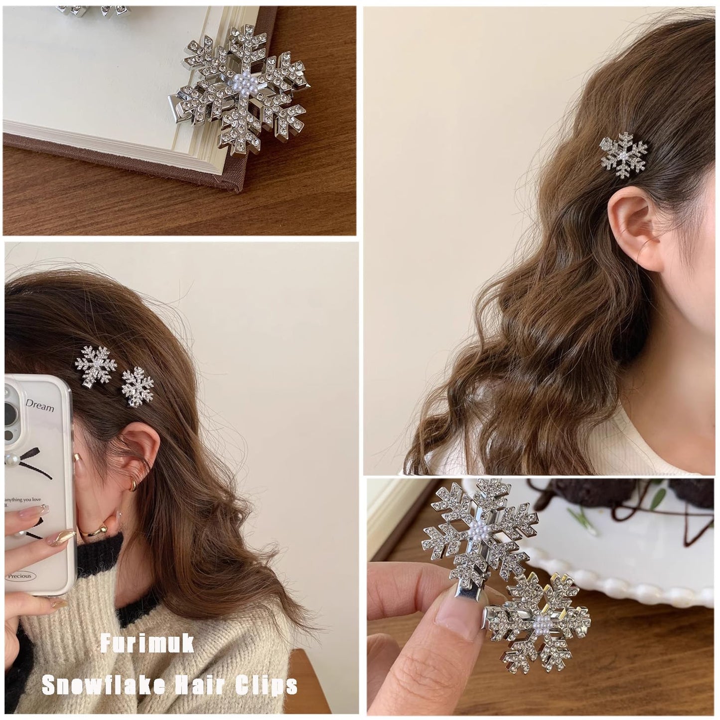 Sparkly Rhinestone Snowflake Hair Clip Hair Barrettes, Christmas Metal Alligator Clips Hair Accessories for Women Princess Long Thick Hair Winter Xmas Hairpins Christmas Party Gifts
